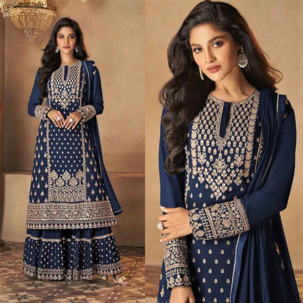 Georgette embroidery work Free Size Gwon party Dress suits For women GN0104 466897161_BD-224671466f