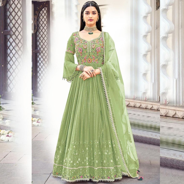 Georgette embroidery work Free Size Gwon party Dress suits For women GN0101-LEMON 466897161_BD-22467146jm