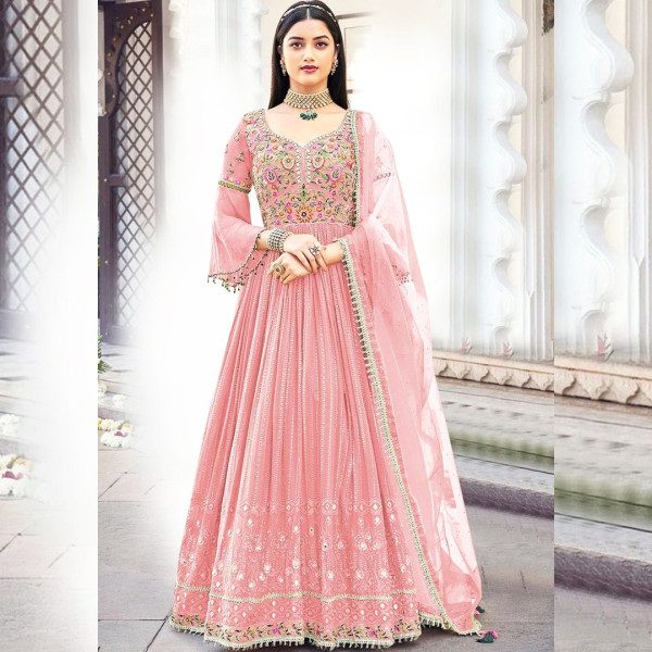 Georgette embroidery work Free Size Gwon party Dress suits For women GN0101-PINK 466897161_BD-2246725lj